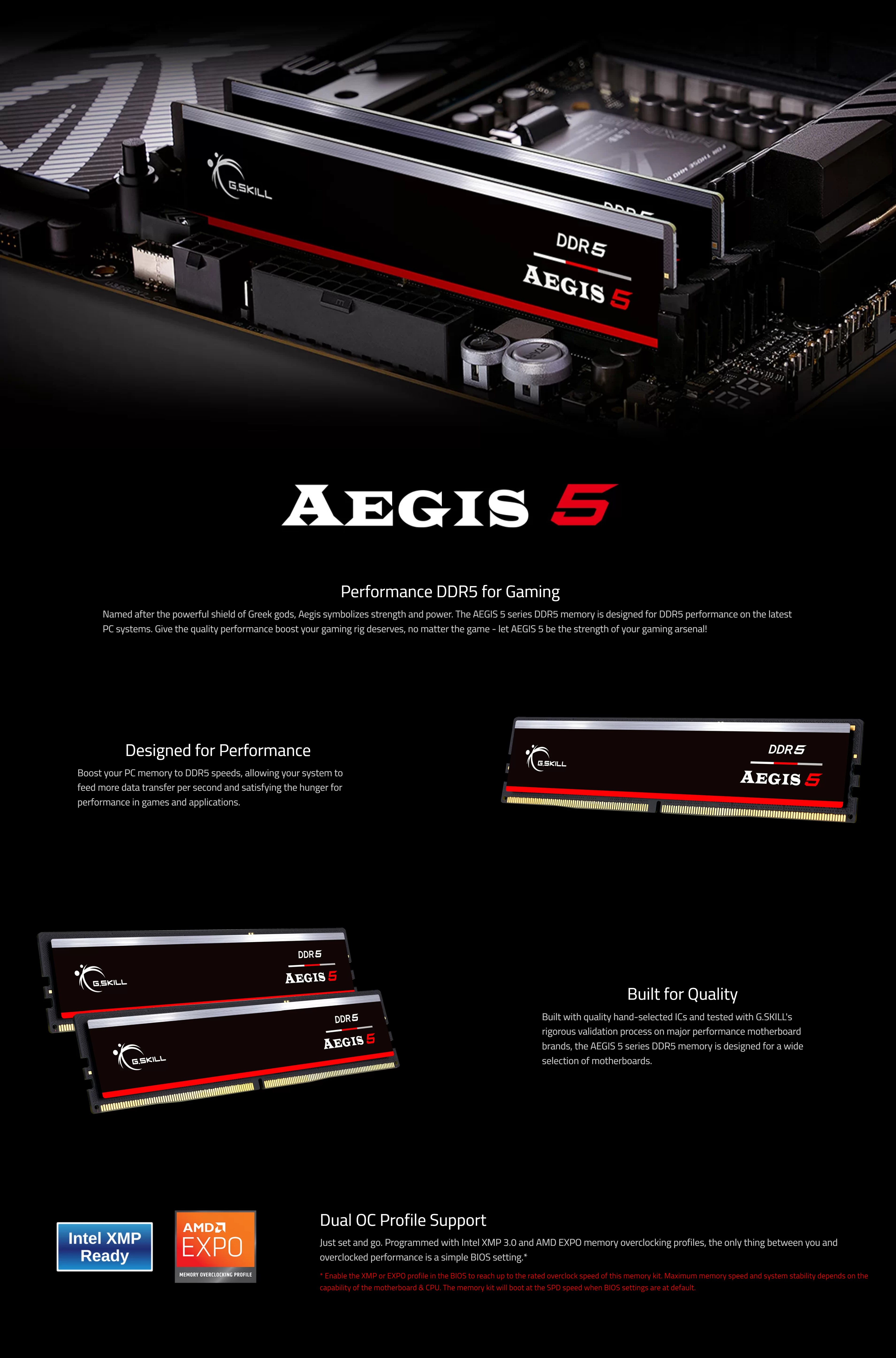 A large marketing image providing additional information about the product G.Skill Aegis 5 32GB (2x16GB) EXPO/XMP 3.0 DDR5-6000 C36 - Additional alt info not provided